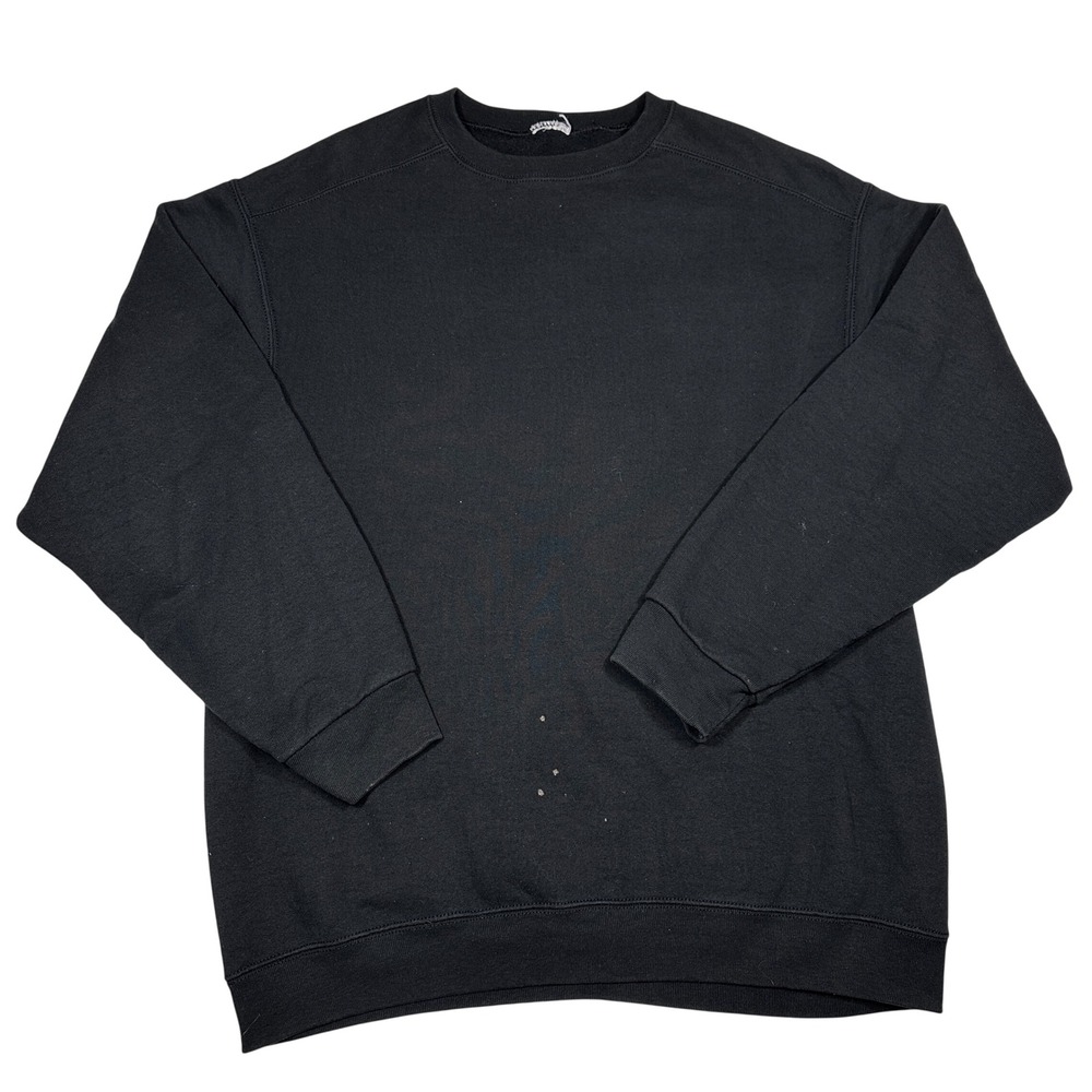 Vintage 90s Blank Black Crewneck Sweatshirt Mens L/XL Distressed Raglan Fleece